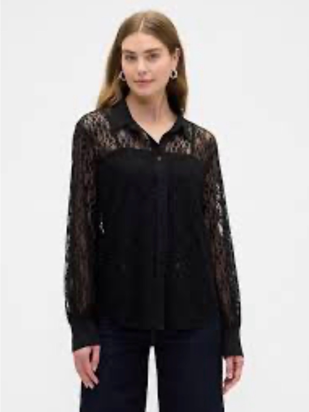 GAP Black Lace Button-Front Blouse